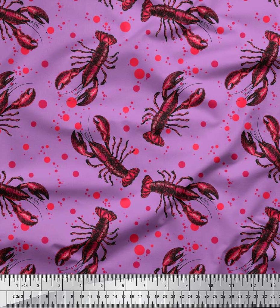 Soimoi Японская креп-сатиновая ткань в горошек и лобстер с океанским принтом, 42 дюйма по метрам