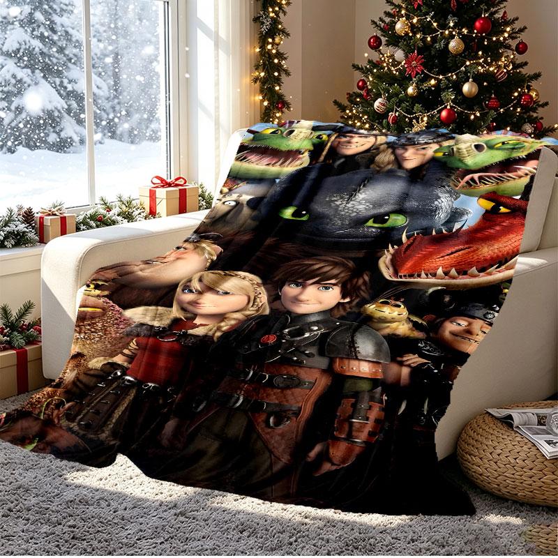 How to Train Your Dragon Pattern Blanket for Home Decoration, Bed, Sofa, Car Travel, Camping, Suitable for All Seasons, Birthday Christmas Gift