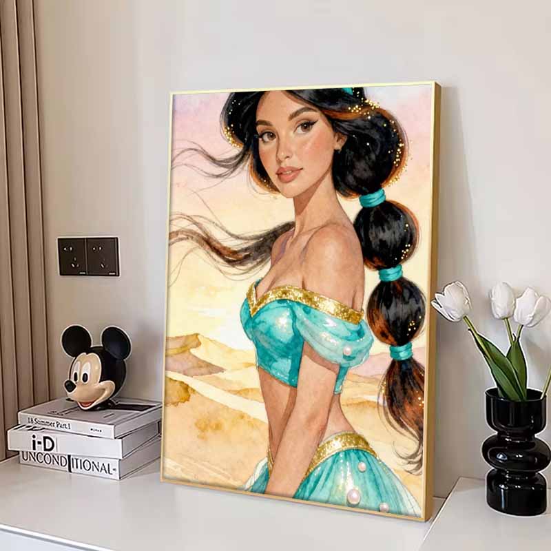 Disney 5D DIY Алмазная мозаика, Иллюстрация мультфильма «Аладдин и принцесса Жасмин», Полная алмазная мозаика, Искусство алмазной живописи, Набор для рукоделия, Украшение для стены
