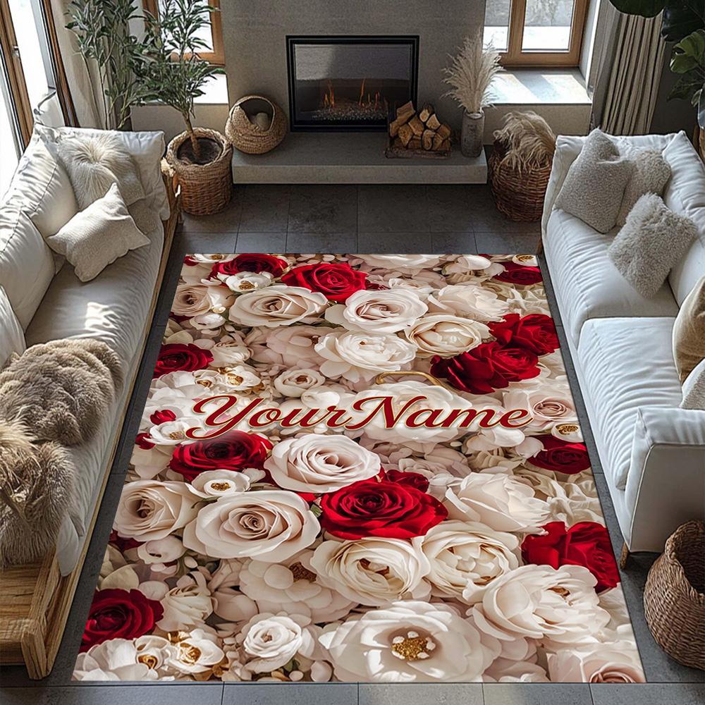 Rose Personalized Text Floor Mat Suitable for Foyer Study room Kitchen Entryway Anti-slip Rug Anime Office Decor
