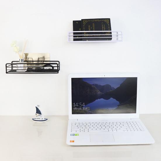 2Pcs Floating Shelves Wall Mounted Storage Rust-proof And Easy To Clean with Black Metal Frame for Bathroom Bedroom Kitchen