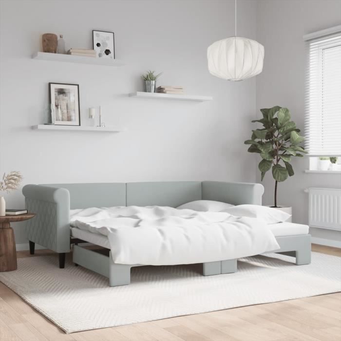 VidaXL Daybed with Trundle Bed Light Grey 90x190 Cm Velvet 3197784