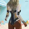 Женский купальник цельный большого размера, с высоким вырезом, длинным рукавом, молнией спереди, принтом "Звездный вихрь", красно-сине-белый
