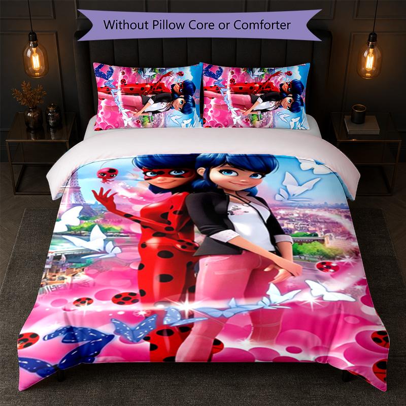 Miraculous Ladybug Print 3Pcs Duvet Cover Set 1 Duvet Cover and 2 Pillowcases Soft Bed Linen For Household Bedroom