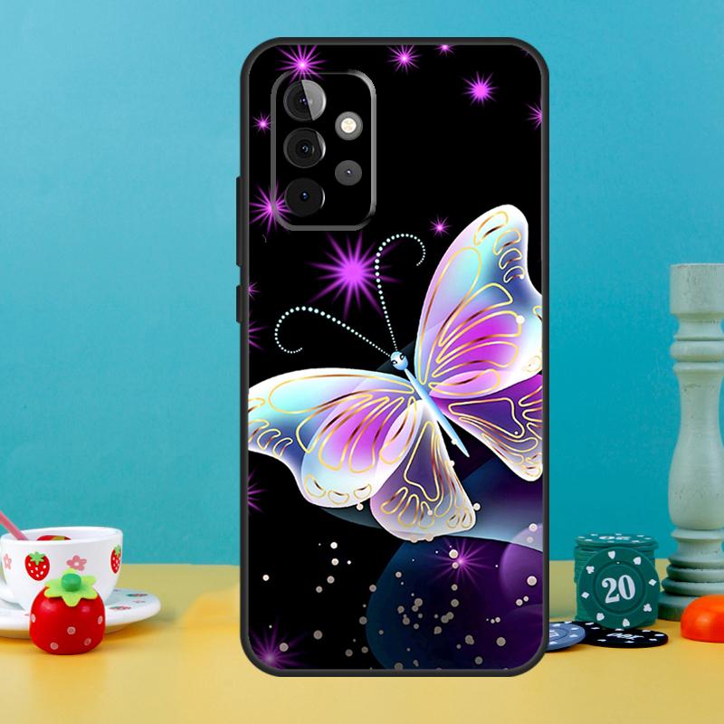 Black Beautiful Butterfly Case For Samsung Galaxy A25 A54 A34 A14 A52 A32 A12 A13 A33 A53 A15 A16 A36 A56 A26 A05 A35 A55