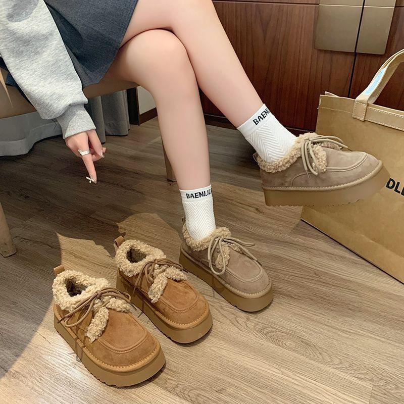 Модные женские зимние сапоги 2025 зима новые французские ретро универсальные темпераментные бархатные теплые на платформе повседневные хлопковые туфли