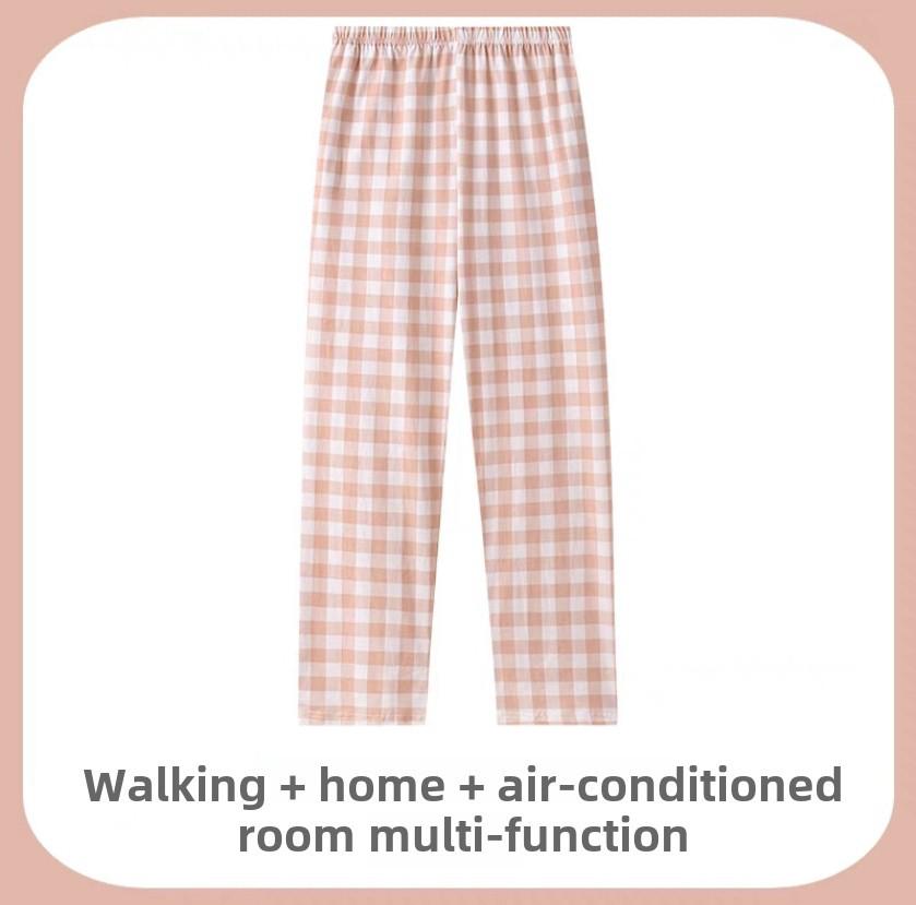 Women's Plaid Pajama Trousers: Comfortable, Loose-Fitting, Thin, Anti-Mosquito, Suitable for Home or Outdoor Wear with Wide Legs.