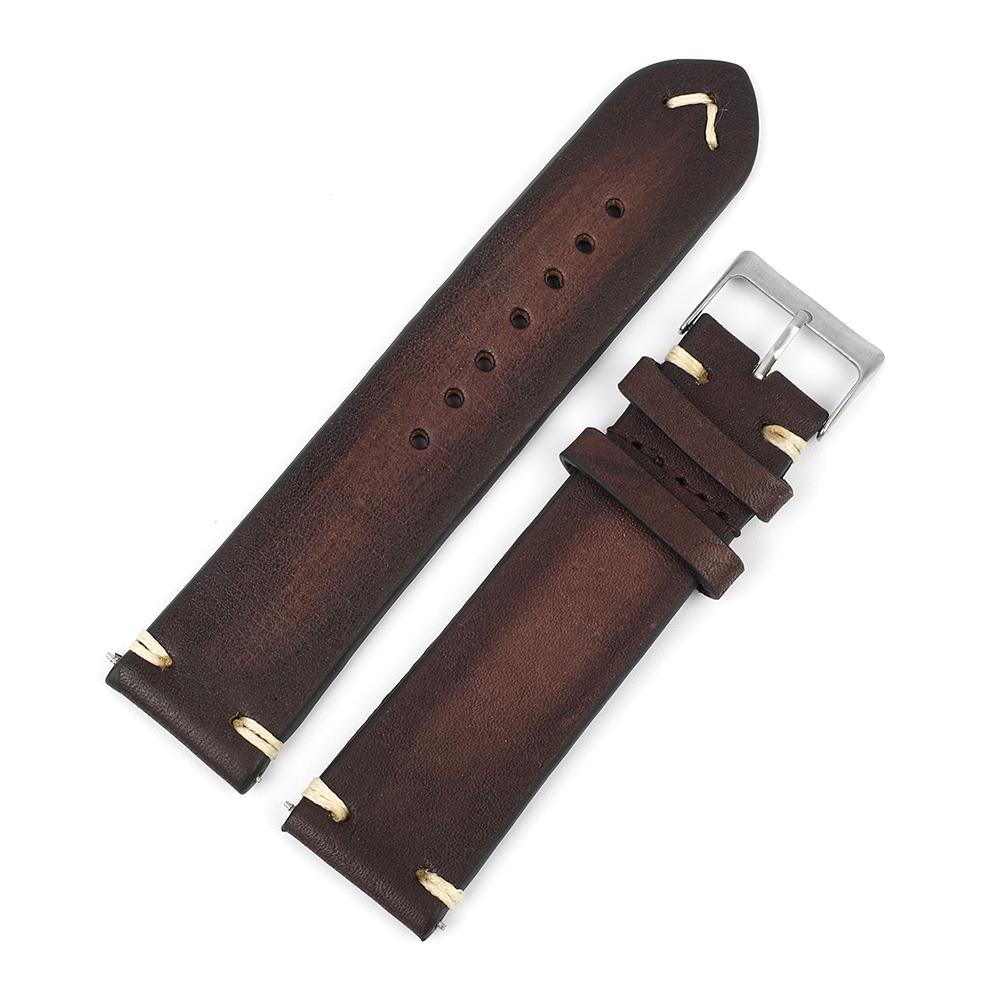 Retro Genuine Leather Watch Strap 18mm 20mm 22mm 24mm Lychee Pattern Bottom Handmade Stitching Watchband Replacement for Men