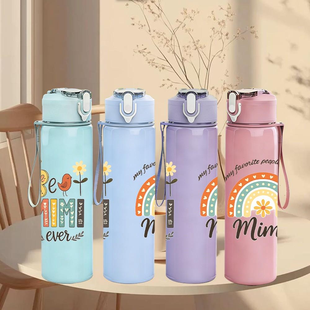 1PC Mimi Rainbow Boho Lettering Print 750ml Color Plastic Sports Water Bottle Leakproof Flip Straw Lid Suitable for Sports Office Home Use