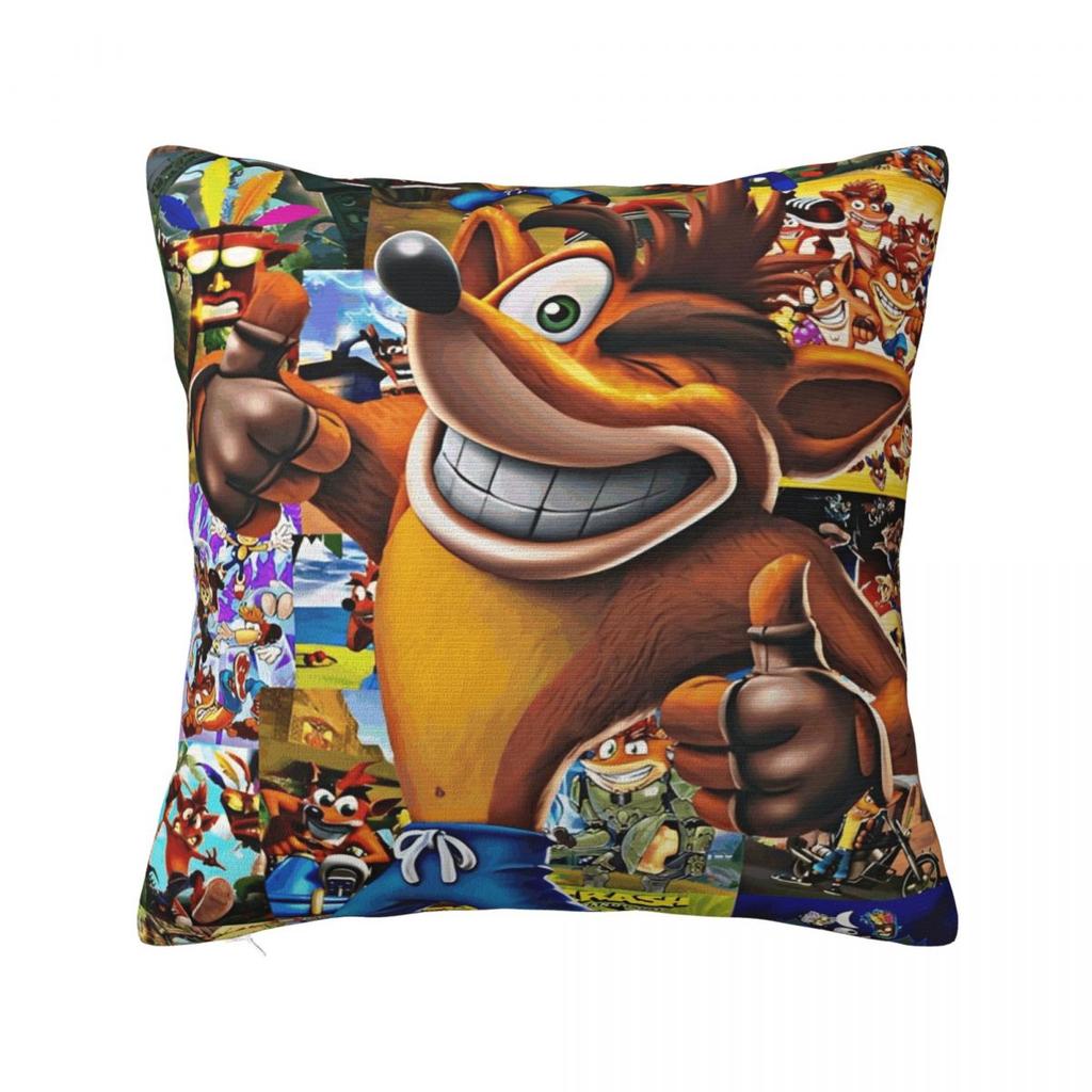 Crashs Bandicoots Cartoon Pillowcase Merch Printed Cushion Cover Decorative Video Game Throw Pillow Case Cover Home Multi-Size
