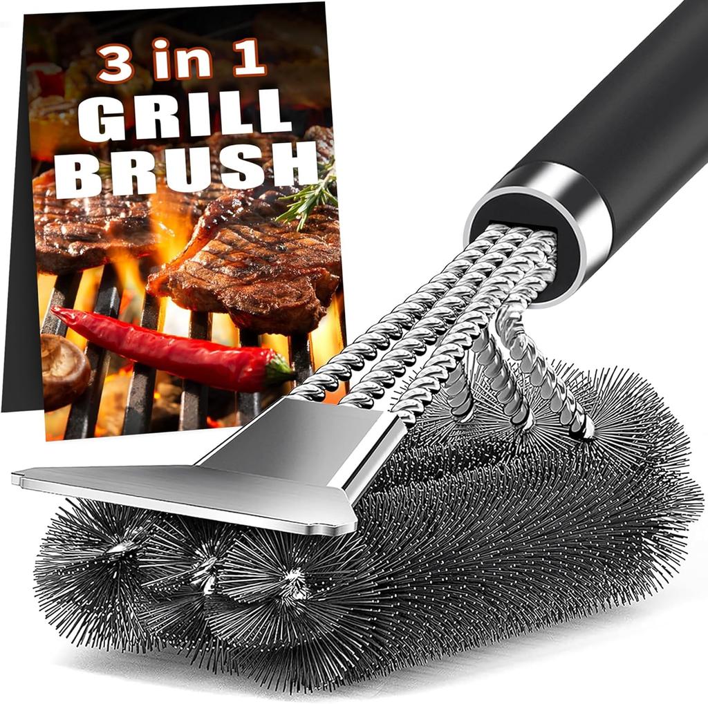 Grill Brush with Scraper 18" Adjustable Handle BBQ Grill Brush for Outdoor Grill Extra Strong Grill Cleaner Accessories for Grill/Smoker