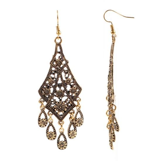 1 пара женских винтажных резных кисточек с кисточками, полые серьги с цветочным принтом в форме капли воды в богемном стиле