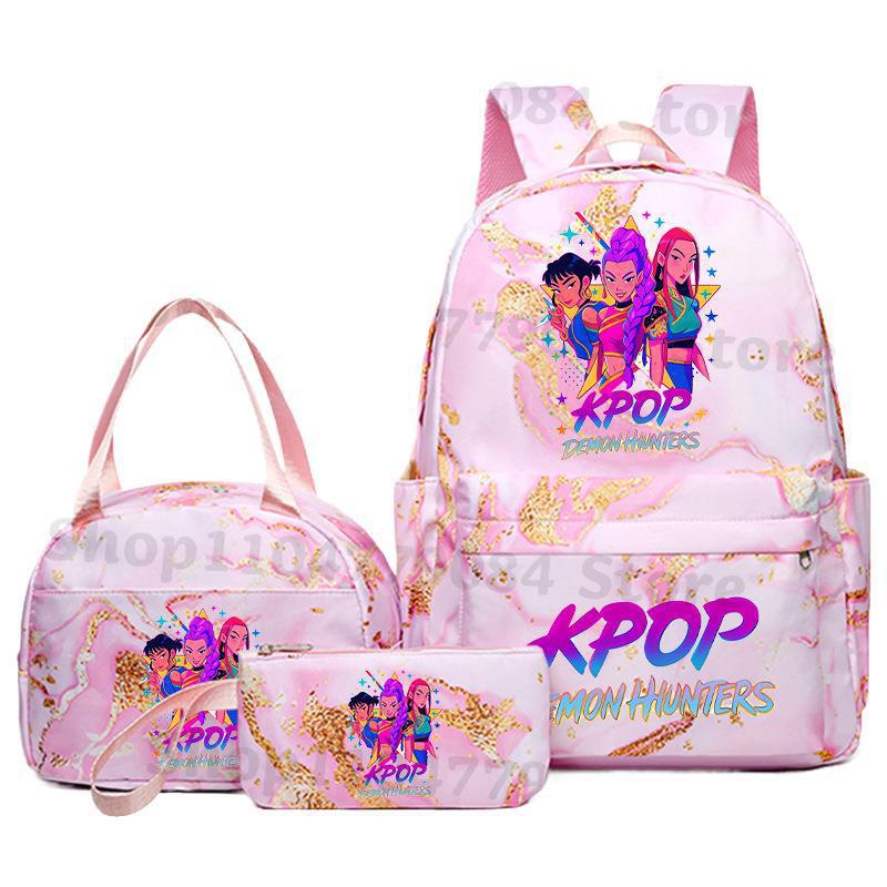KPOP Demon Hunter Girls Backpack Lunch Bag Pencil Case Set Student Anime Fashion Schoolbag Pencil Case Bento KTY