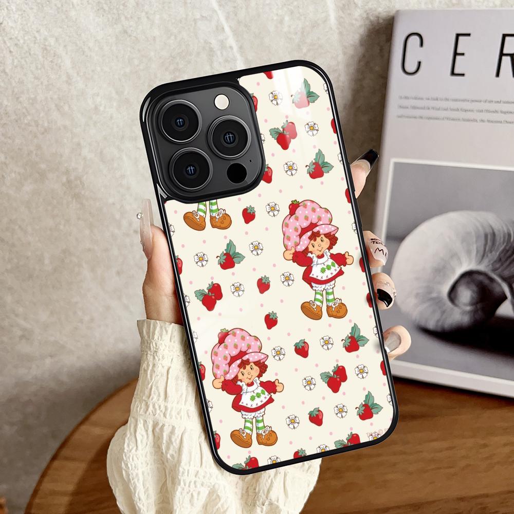 Pink Strawberry Cartoon S-Shortcake Phone Case For iPhone 16 15 14 13 12 11 Pro Xs Max Mini Plus Antislip Shockproof Hard Funda