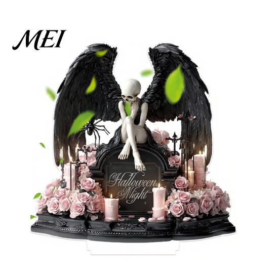 Dark Aesthetic Room Decor Halloween Style Table Decorations, Acrylic Pink And Black Gothic Centerpiece, Tiered Tray Seasonal Displays Crescent