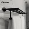 Black Towel Rack Stainless Steel Towel Bar Bathroom Hardware Shelf 55CM Towel Holder Install Wall With Screws