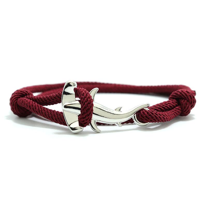 Double Layer Mens Shark Bracelet Sliding Adjustable 3mm Thin String Braslet Beach Nautical Silk Rope Braclet Pulseiras Hombre
