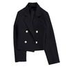 Spring Women Breasted Office Cropped Blazer Lapel Solid Color Long Sleeve Double Jacket Suit Coat