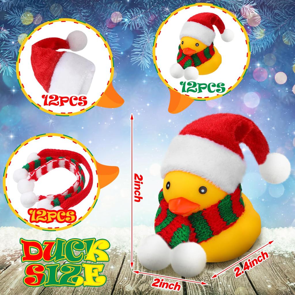 6/12 Pcs Christmas Mini Rubber Duckies In Bulk With Christmas Hats And Scarf Christmas Rubber Duckies For Christmas Party Winter