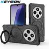 KEYSION Противоударный магнитный чехол для Redmi 14C Силикон+ПК Вертикальная живая металлическая кольцевая подставка Задняя крышка для телефона для Xiaomi POCO C75