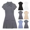 Летнее женское платье с отложным воротником и застежкой-молнией с короткими рукавами, сплошной цвет, приталенный крой, плиссированное OL, повседневное короткое платье, мини-платье