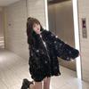 Starry Sky Hooded Zipper Jacket Women'S Loose Short Glossy Jacket Regular Jacket Women'S Spring And Autumn Seasons