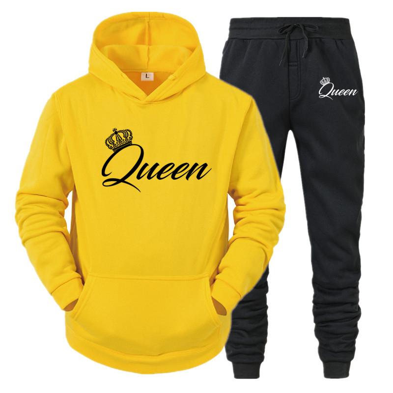 Толстовки с длинными рукавами, комплект с принтом, толстовка для пары Queen King Lover, толстовки больших размеров, трендовый спортивный костюм для пар