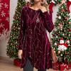 Женское платье большого размера с рождественским принтом, длинный рукав, средней длины - Осенне-зимняя повседневная мода