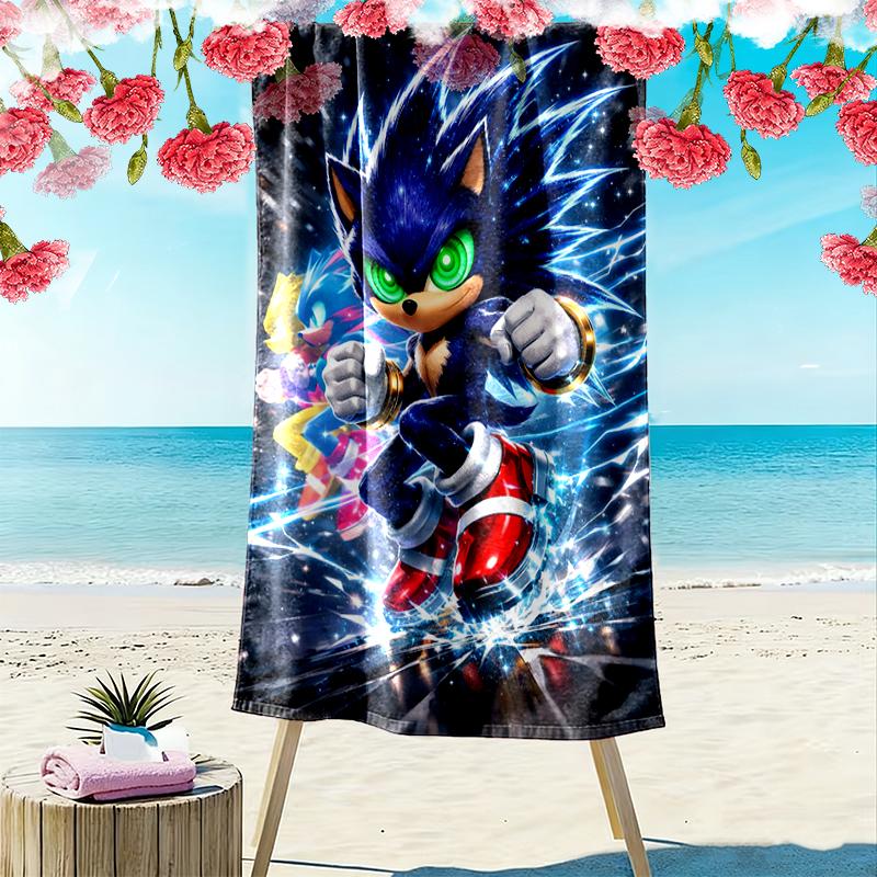 1pc SONIC Beach Towel Ideal Birthday Gift For Family, A Vibrant Beach Towel Suitable for Outdoor Activities