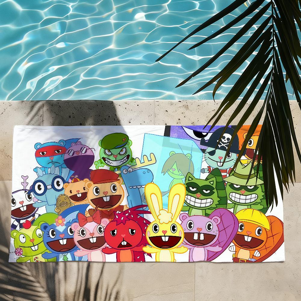 Мультяшное полотенце Happy Tree Friends Быстросохнущее пляжное полотенце Подходит для бассейнов, кемпинга, йоги и спортзала