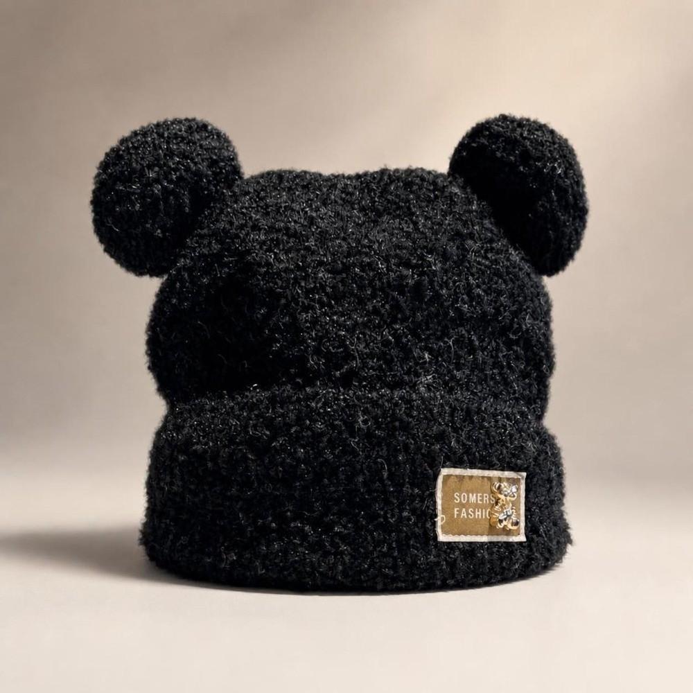 Solid Color Knitted Warm Cap Thickened Bear Ear Hat Fashion Plush Cap Winter Outdoor