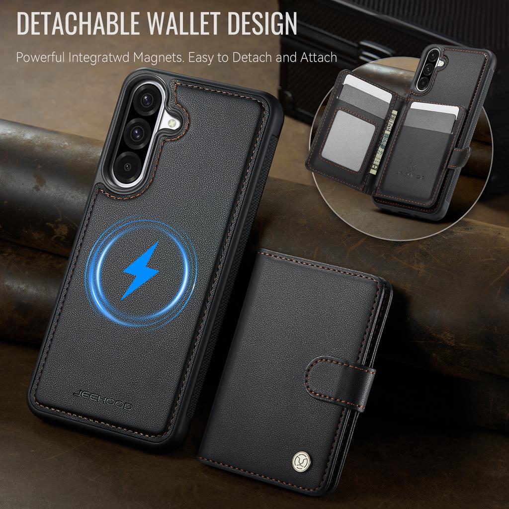 For Samsung Galaxy A26 5G Case JEEHOOD J09 RFID Blocking Card Holder Leather Back Phone Cover Magnetic Case