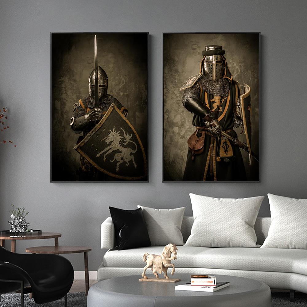 Европейский Рыцарь Плакат Украшение Холст Картина Винтаж Минималистский Средневековый Воин Спальня Декор Гостиной Художественные принты Фреска