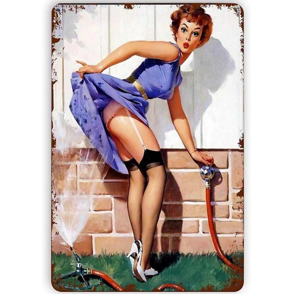 Винтажные металлические знаки Pinup Girls Настенный декор для ванной комнаты Прачечная Мужская пещера Домашние бары Гараж Кафе Клубы Ретро-плакаты Табличка