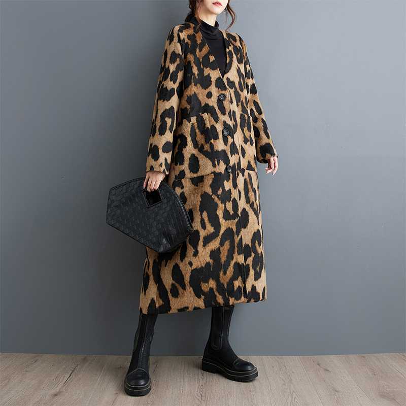 Осенний длинный леопардовый тренчкот для женщин с длинным рукавом, модный