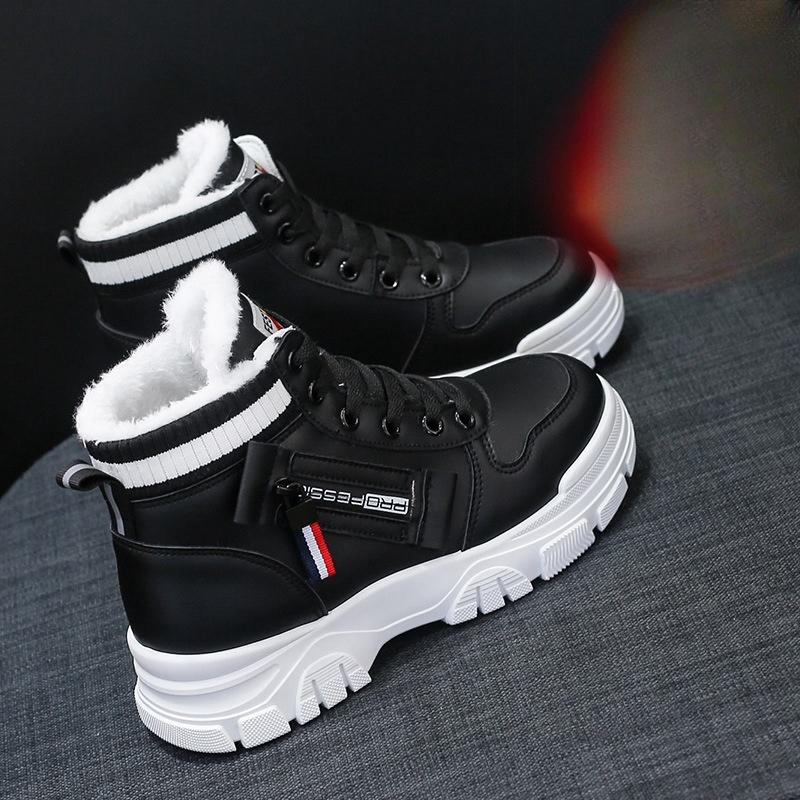 Plush Cotton Shoes for Women In Winter 2023 New High Top Boots Trendy and Versatile Student Flat Bottom Warm White Shoes