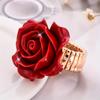Elegant Red Rose Flower Ring For Women, Adjustable Open Band, Shiny Glamorous Style Couple's Ring
