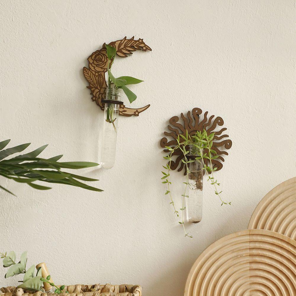 With Pipes Sun Moon Wall Planters Wall-Mounted Wall Hanging Holder Wooden Plant Fram Kitchen