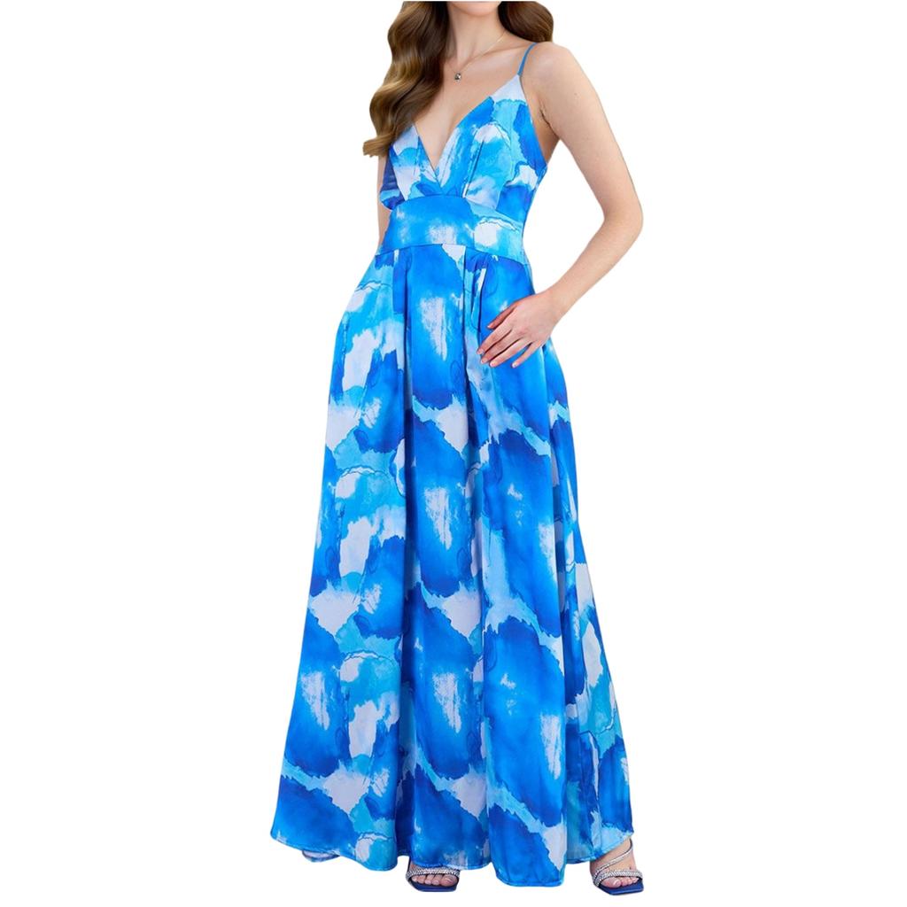 Women's Fashionable V Neck Floral Print Waist Cinched Beach Dress Bohemian Vacation Camisole Dress