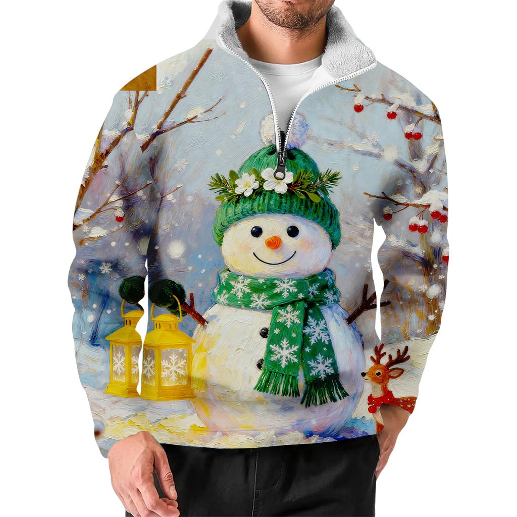 Men's Christmas Stand-up Collar Sweatshirt, Hot-selling Outdoor Casual Top With  Collar