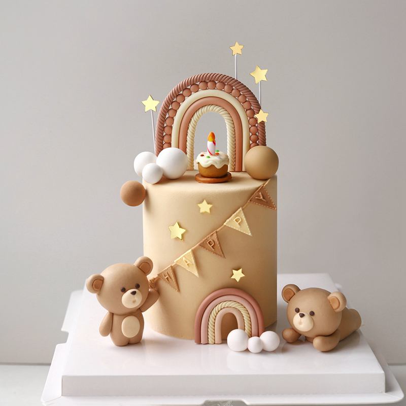 Soft Clay Cute Bear Cake Topper for Boy Girl Baby Shower Bear Theme Decoration Birthday Party Wedding Decoration Cake Decorating