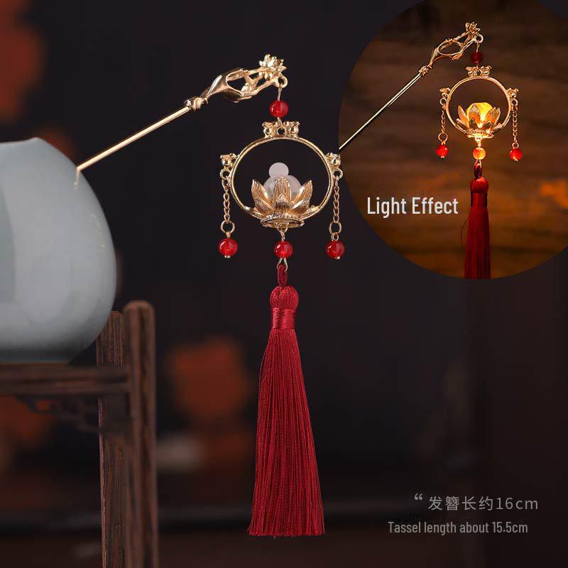 Заколка-фонарик со светящейся кисточкой для фестиваля середины осени — аксессуар для пучка в стиле дворца Западного озера