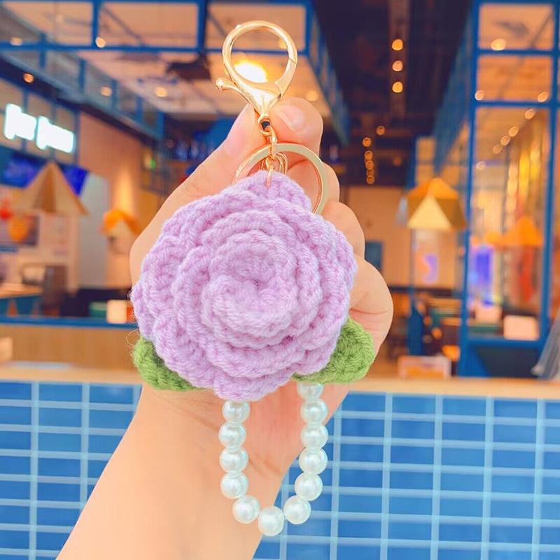Crocheted Rose Pendants Chains Wrist Strap Lanyard Anti-lost For Mobile Phone Bags Keys Decorative Gift Accessories