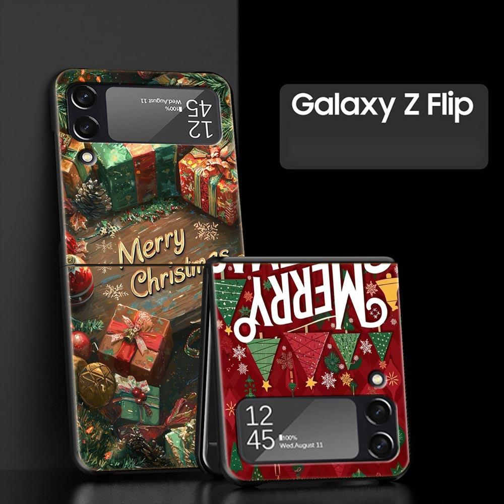 Merry Christmas Hard PC Phone Case For Samsung Galaxy Z Flip 7 6 5 4 Black Cover For Galaxy Z Flip 3 Foldable Fundas Shell Capas