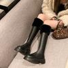 Fur Flats Platform Women High Boots Fad Mid Heels Shoes Plush Warm Knee High Snow Boots Winter 2025 Trend Goth Pumps Botas Mujer