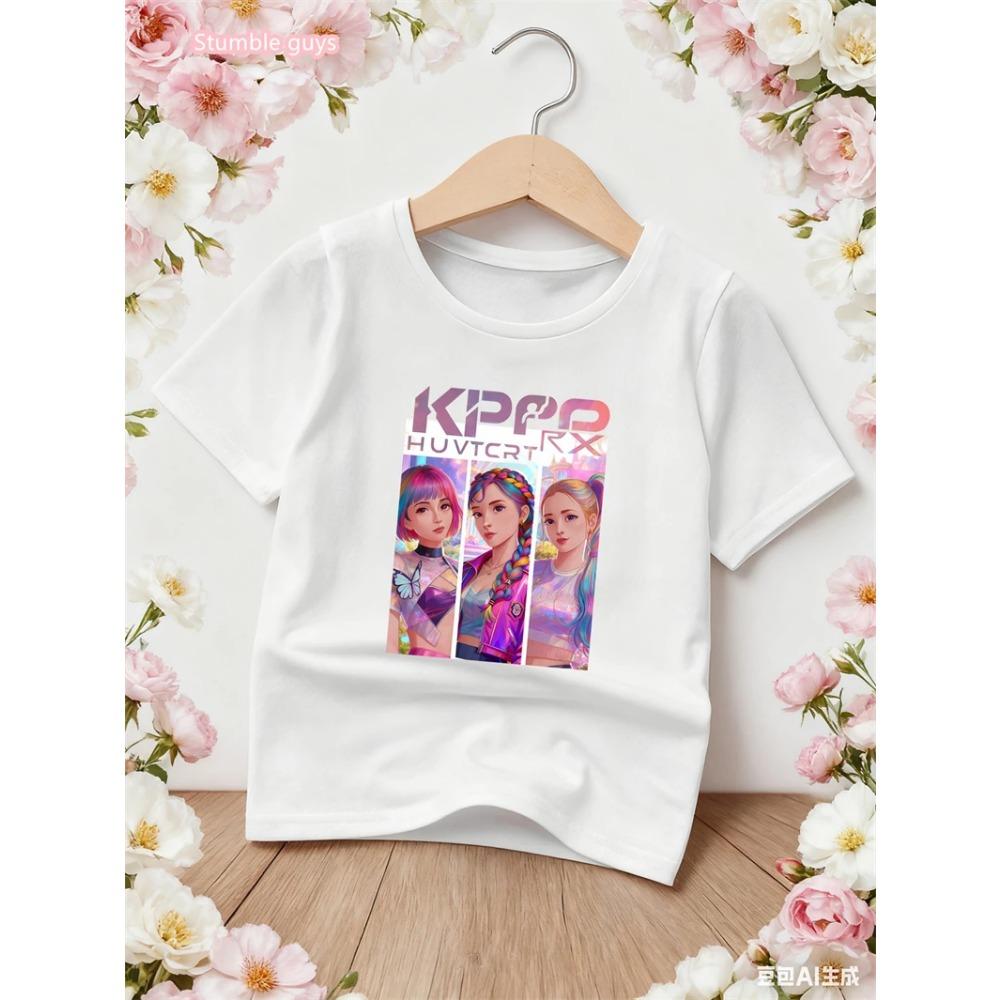 Девочки K-pop Стиль Футболка Летняя Повседневная Аниме Принт Короткий Рукав Аниме Одежда Удобная Мягкая Детская Мода Футболки Топы