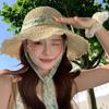 French Style Lace Straw Hat Spring Summer Women's Sun Hat Elegant Bow Ribbon Straw Hat  Outdoor
