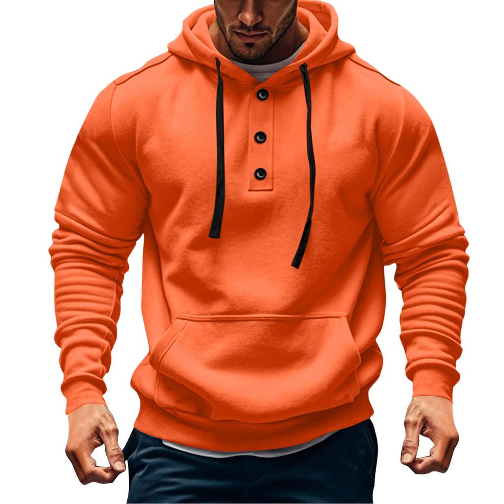 Mens  Hoodies Vintage Casual Quarter Button Up Hooded Workout Sweatshirts Fall Winter Pullover Hoody