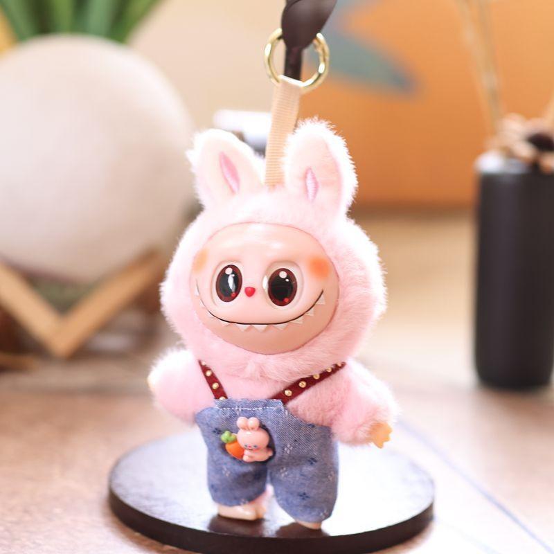 Cute Cartoon Rabbit With Overalls Plush Toy Pendant Keychain For Kids