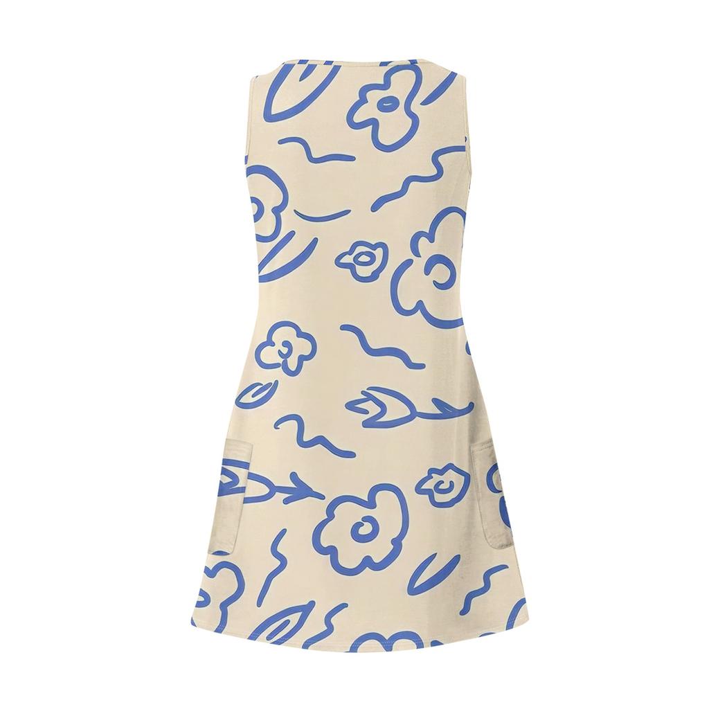 Женский повседневный сарафан с карманами, летнее пляжное платье в стиле бохо, блузки с принтом для женщин, футболки, платье с v-образным вырезом, свободные платья-майки